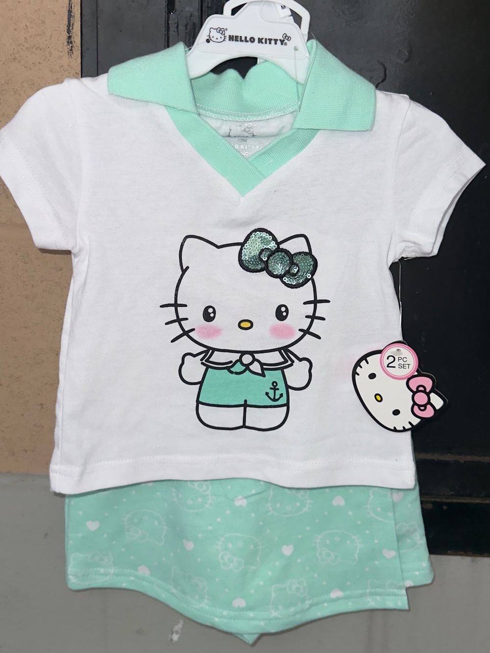 Hello Kitty Mint & White Polo-Style Baby Outfit